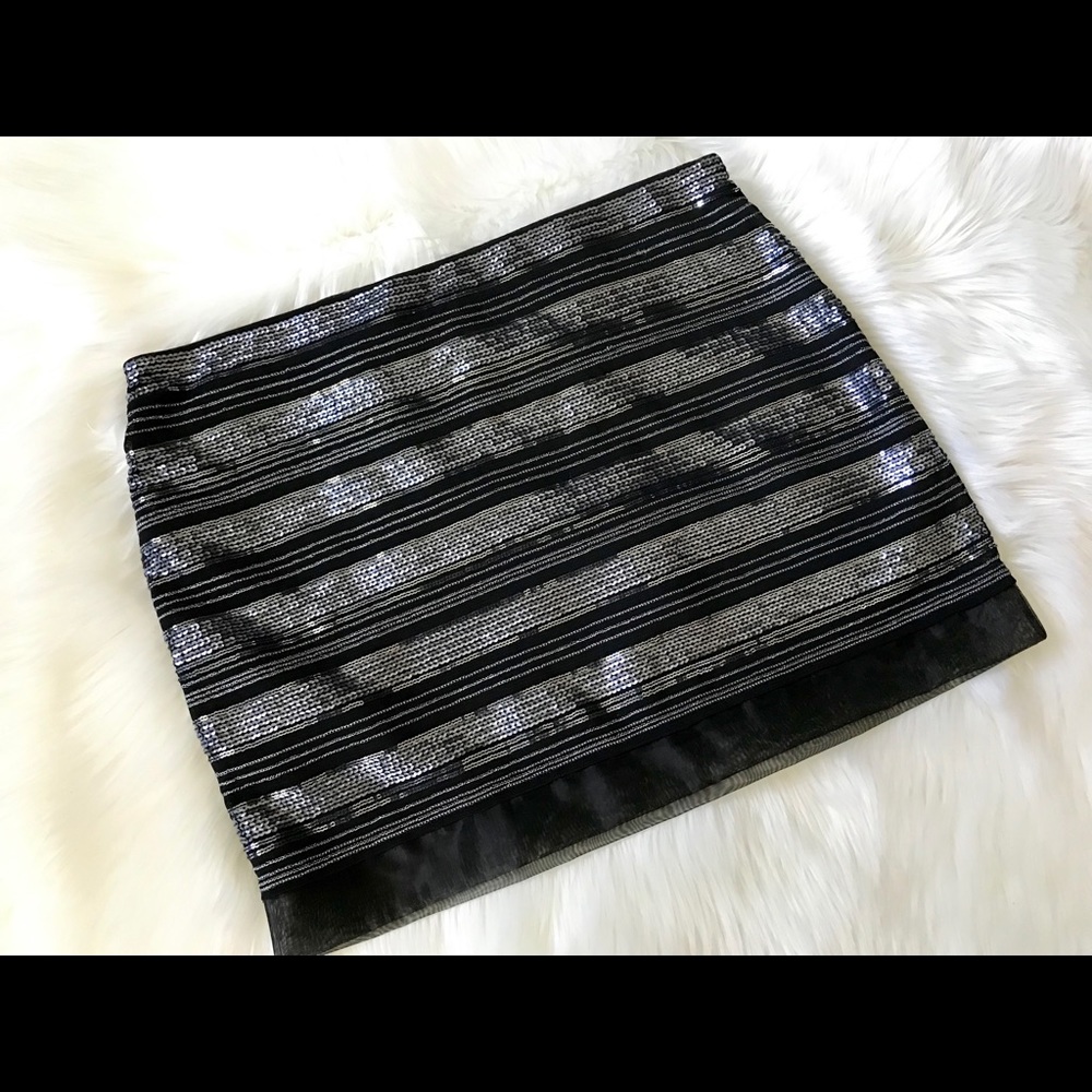 Express Black & Silver Sequin Mini Skirt